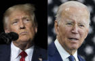 This combination of photos shows former President Donald Trump, left, and President Biden, right. 